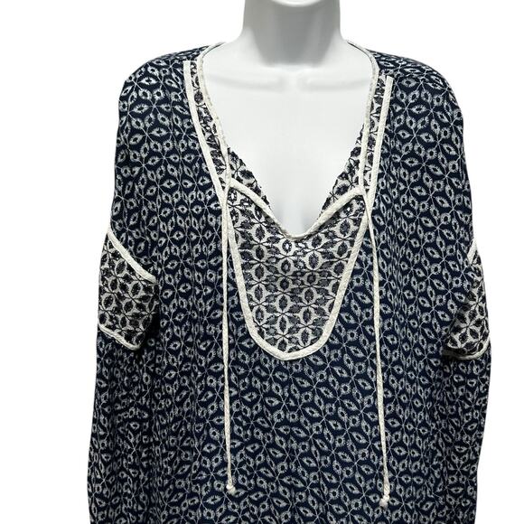 Fever Womens Boho Peasant Top XL Blue Embroidered Rayon Cottagecore Hippie Style - Picture 5 of 10